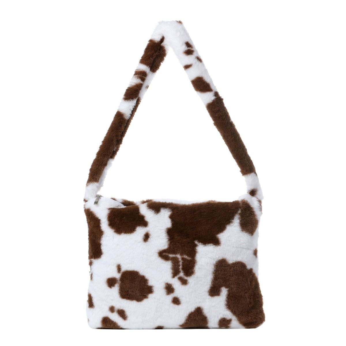 Fluffy Brown Cow Print Shoulder Bag