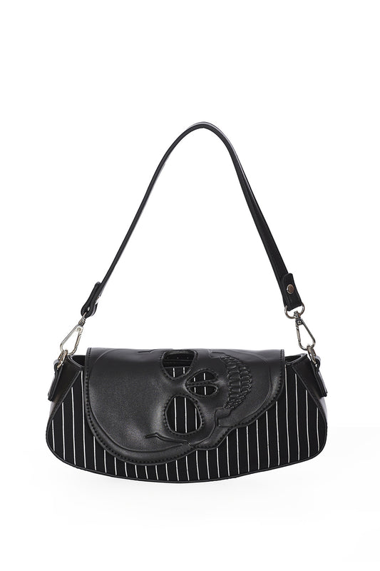 Black Core Pinstripe Shoulder Bag | Banned Apparel