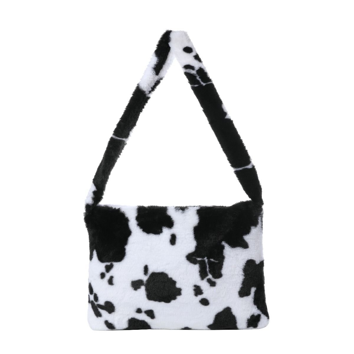 Fluffy Black Cow Print Shoulder Bag