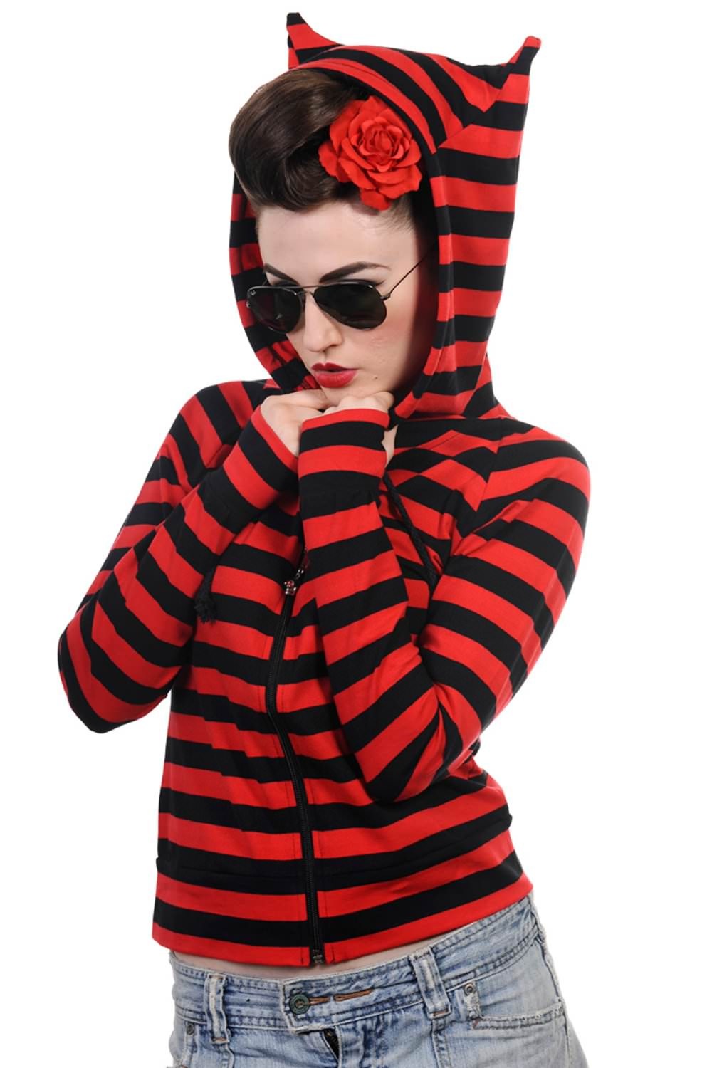 Cat Ears Striped Hoodie - Banned Apparel