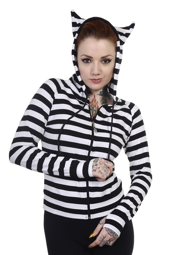 Cat Ears Striped Hoodie - Banned Apparel