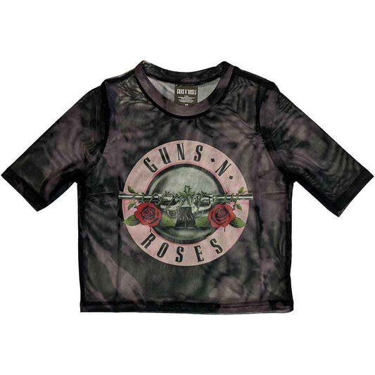 Guns N Roses Pink Tint Bullet Logo Mesh Crop Top