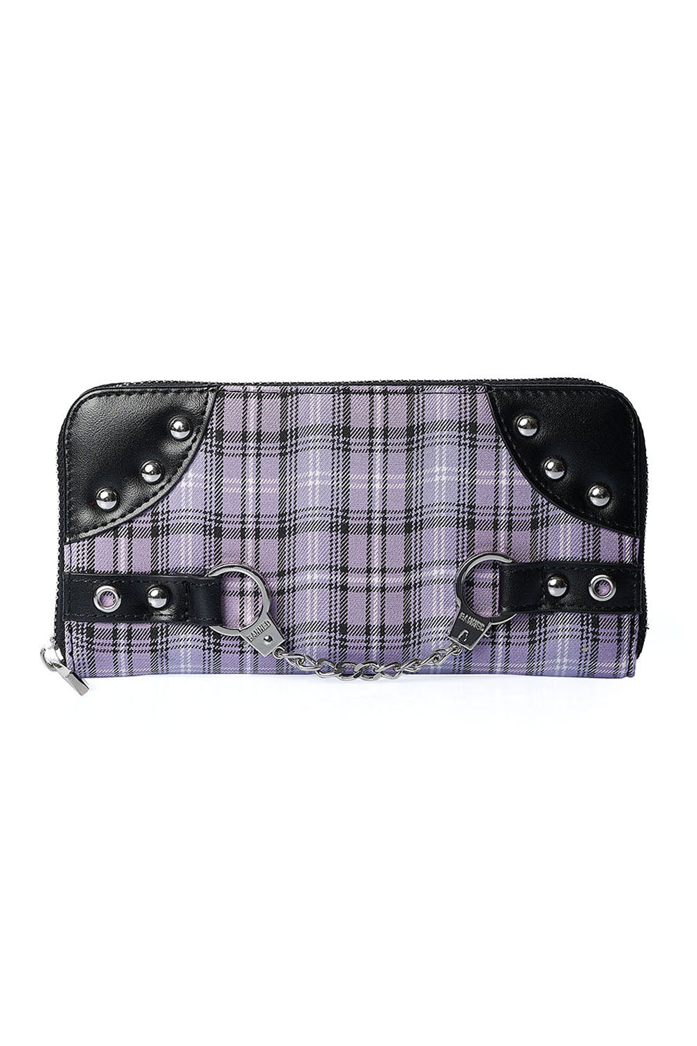 Handcuff Tartan Studded Purse in Lilac - Banned Apparel