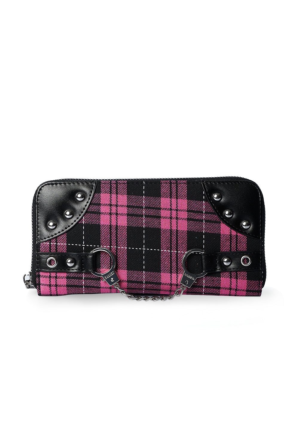 Handcuff Tartan Studded Purse in Pink  - Banned Apparel