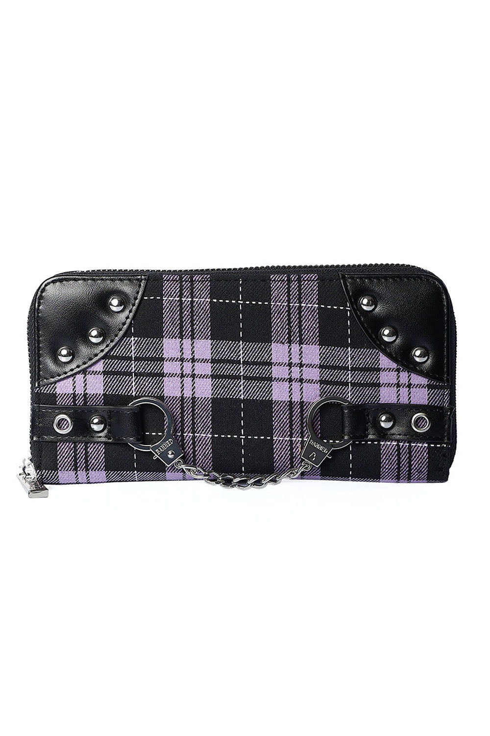 Handcuff Tartan Studded Purse in Pink, Lilac & White | Banned Apparel