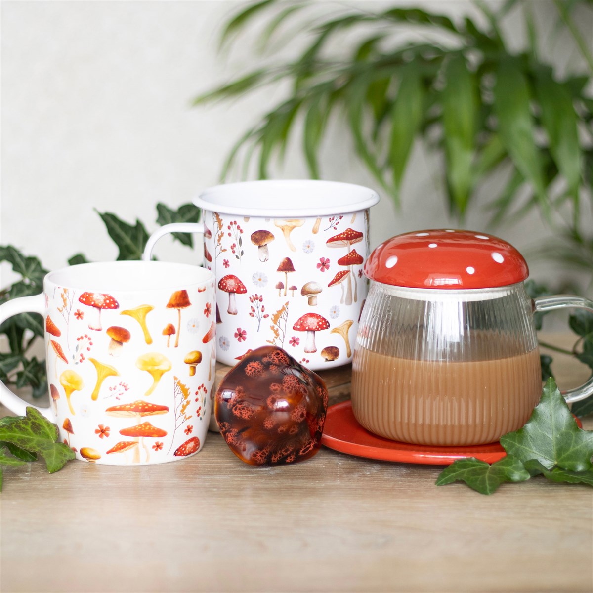Glass Mushroom Mug And Saucer